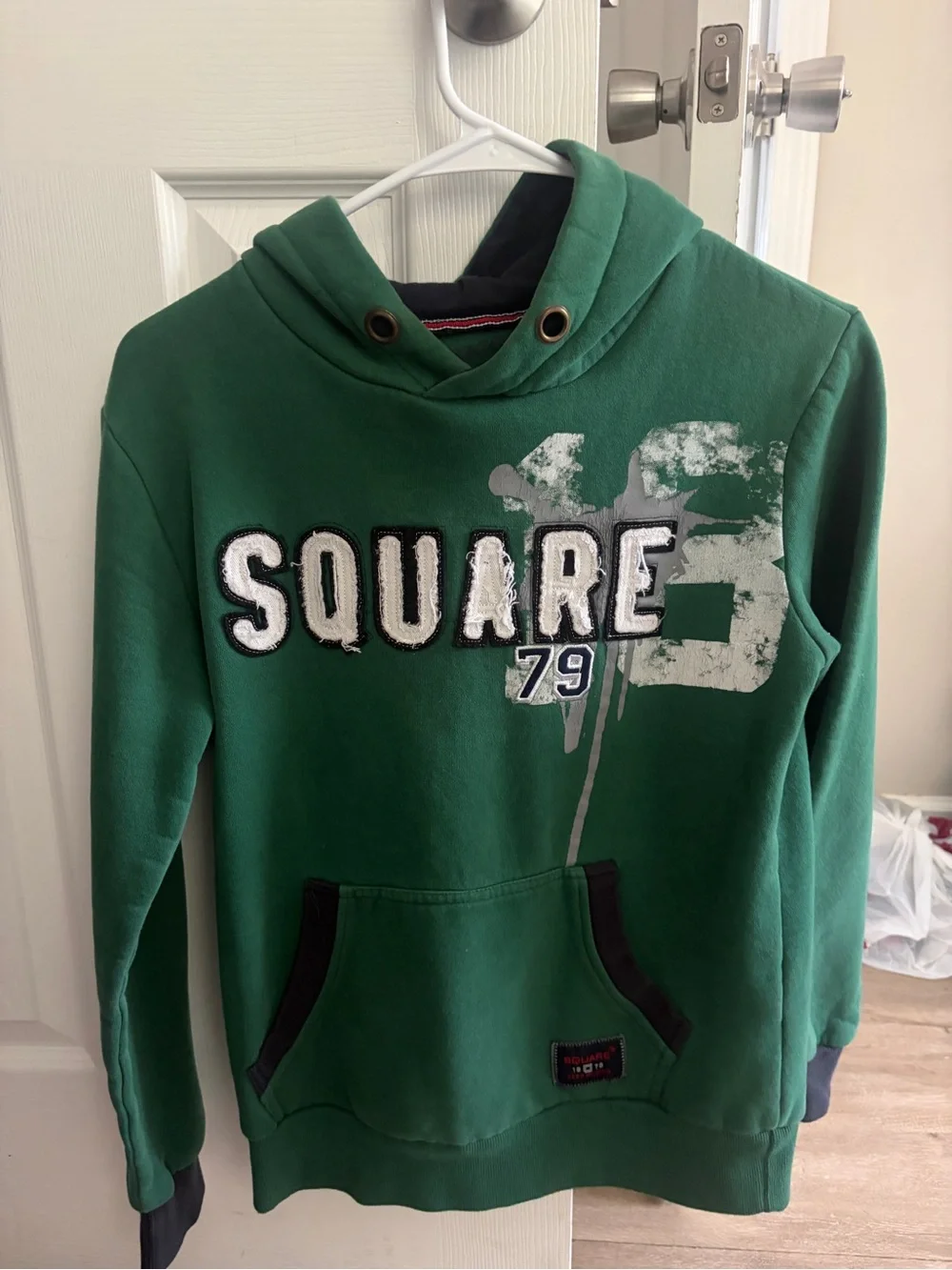 Kids Green Crewneck Hoodie with 'SQUARE 79' Graphic